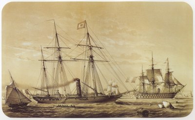 ال Reine Hortense ، yacth الإمبراطوري لنابليون الثالث. يمكن رؤية سفينة الخط Austerlitz في الخلفية بواسطة لويس لو بريتون